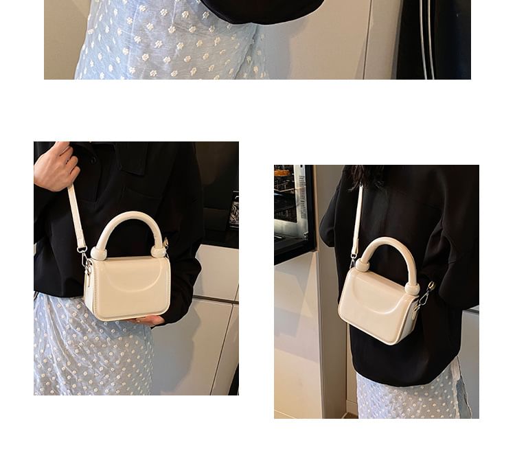 Leather Crossbody Top Handle Plain Faux Bag