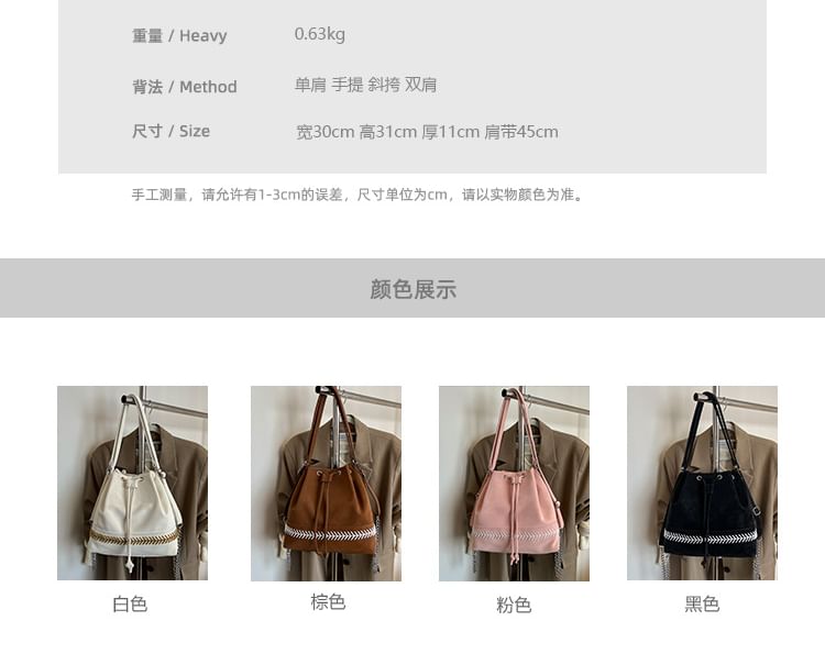 Leather Faux Drawstring Tone Two Bag Bucket