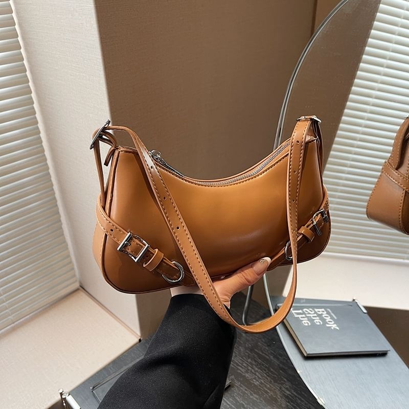 Bag Plain Faux Leather Buckled Crossbody