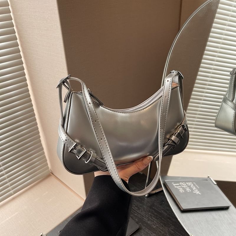 Bag Plain Faux Leather Buckled Crossbody