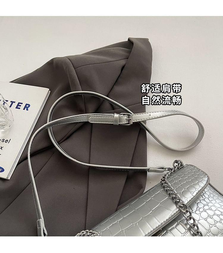 Leather Crossbody Strap Bag Faux Textured Flap Chain