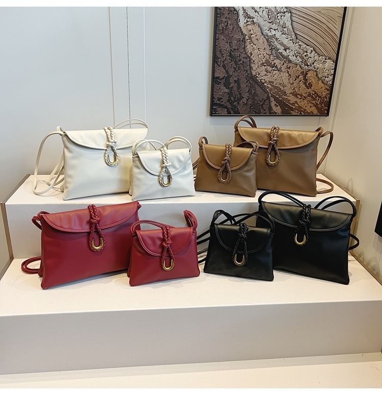 Knot Flap Faux Crossbody Leather Plain Bag