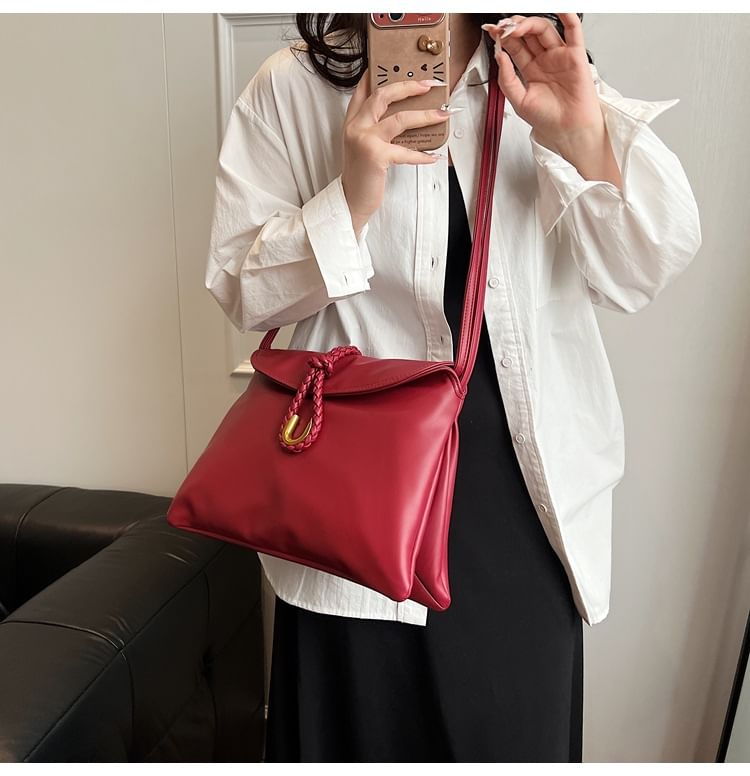 Knot Flap Faux Crossbody Leather Plain Bag