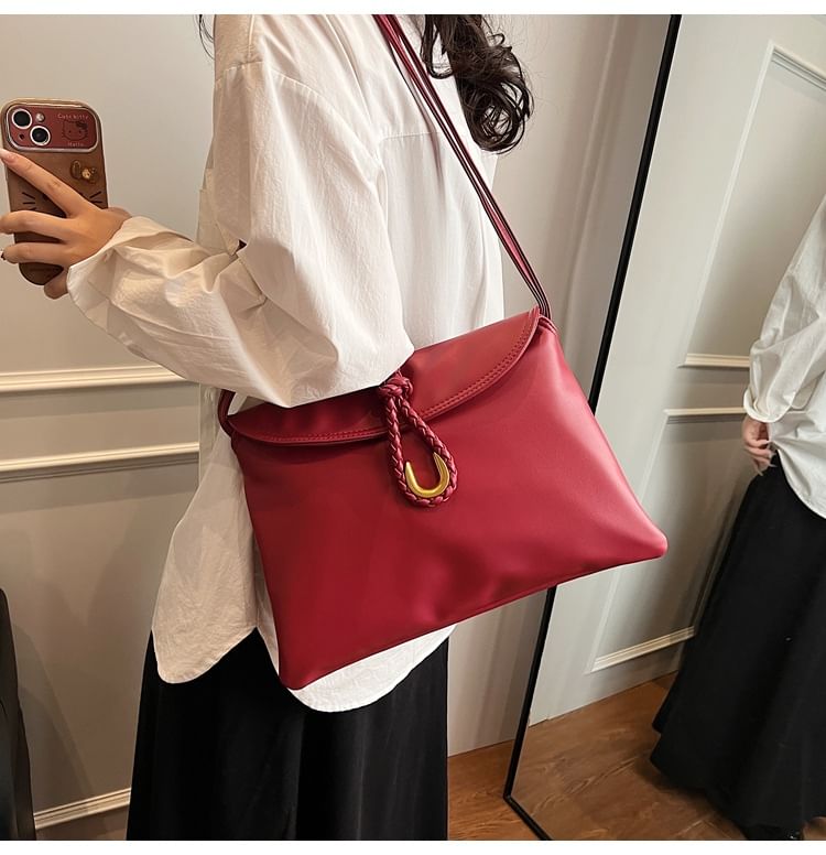 Knot Flap Faux Crossbody Leather Plain Bag