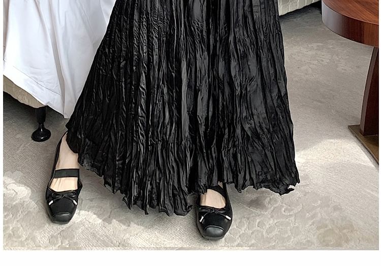 Waist Plain High Asymmetrical Crinkle Maxi Skirt A-Line