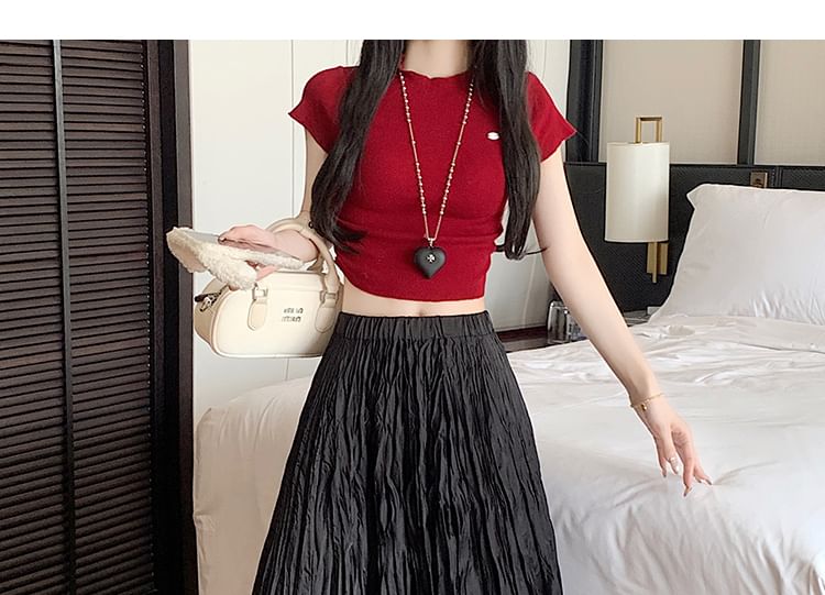 Waist Plain High Asymmetrical Crinkle Maxi Skirt A-Line