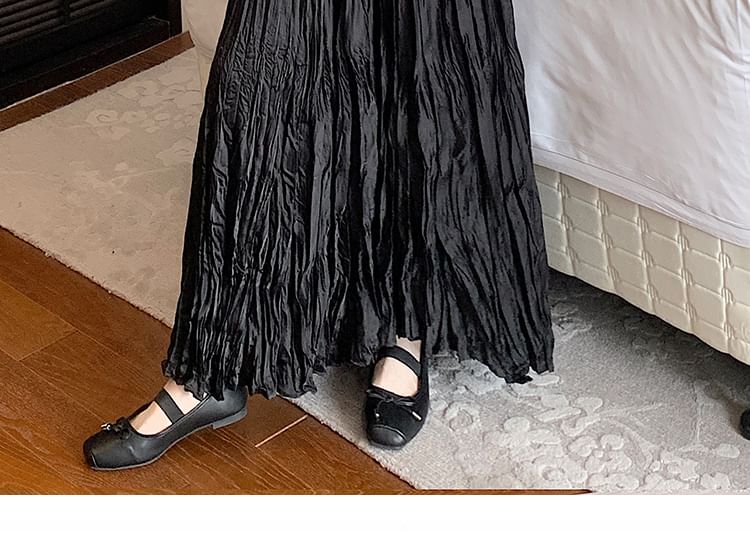 Waist Plain High Asymmetrical Crinkle Maxi Skirt A-Line