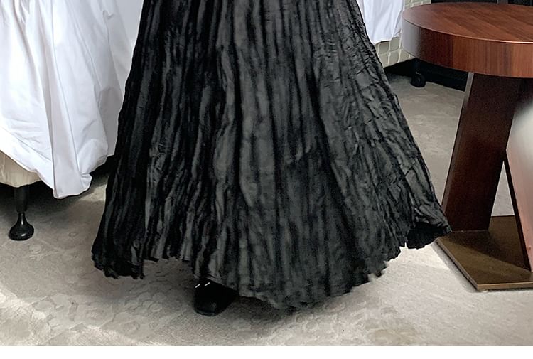 Waist Plain High Asymmetrical Crinkle Maxi Skirt A-Line