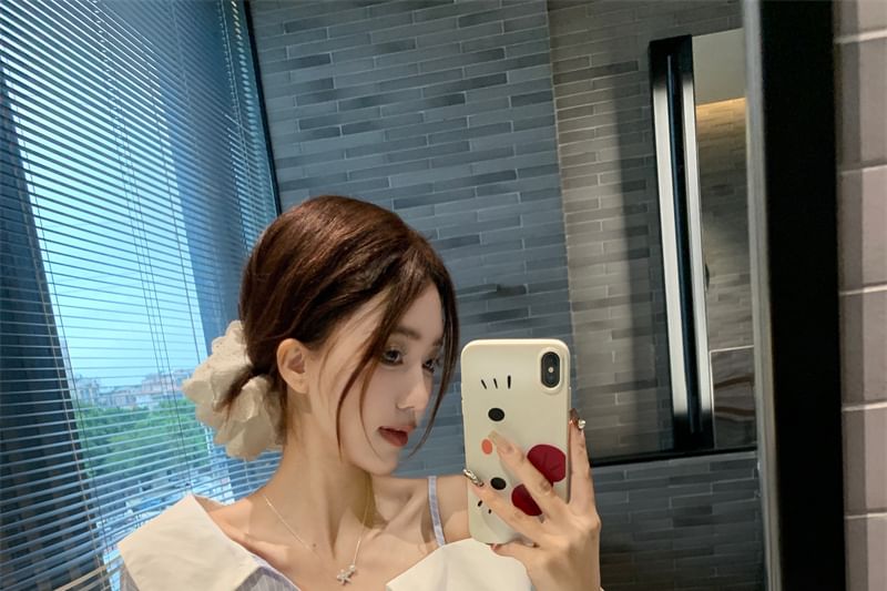 Button-Up Asymmetrical Striped Cold Long-Sleeve Shoulder Blouse