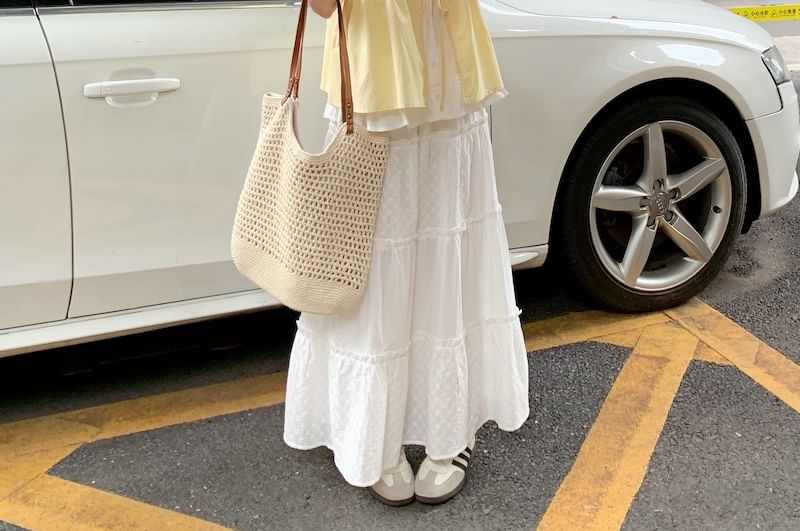 Mock Tone Tie Frill Blouse Front Two Two-Piece Trim Sleeveless