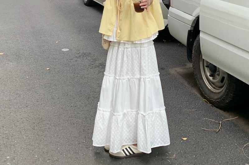 Mock Tone Tie Frill Blouse Front Two Two-Piece Trim Sleeveless