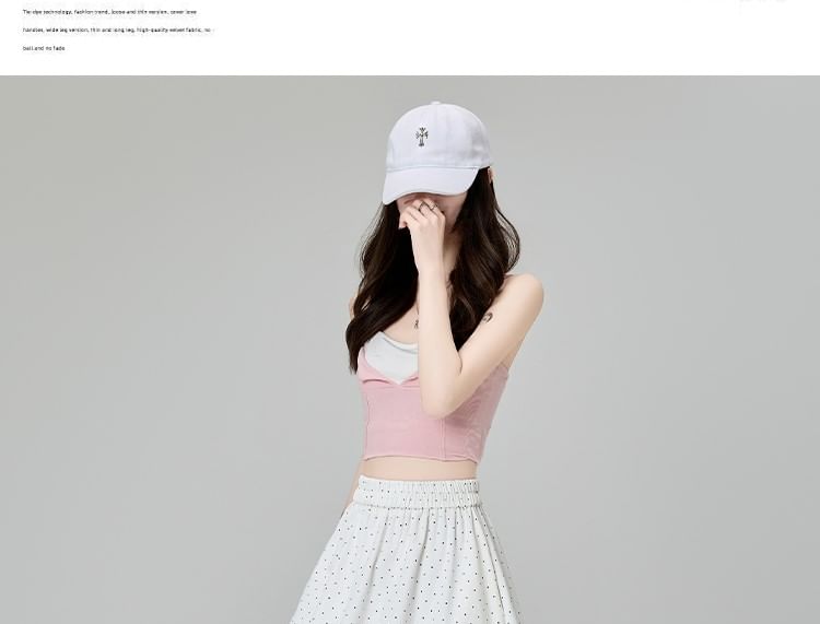 Midi Lace Panel Dotted High A-Line Skirt Waist