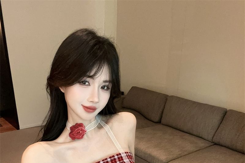 Ruched Top Asymmetrical Tube Plaid