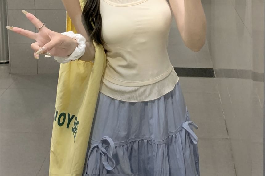 Lettuce Scoop Tone Two Edge Two-Piece Top Mock Camisole Crop Neck