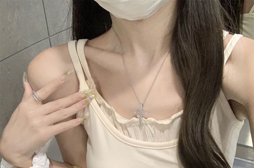 Lettuce Scoop Tone Two Edge Two-Piece Top Mock Camisole Crop Neck