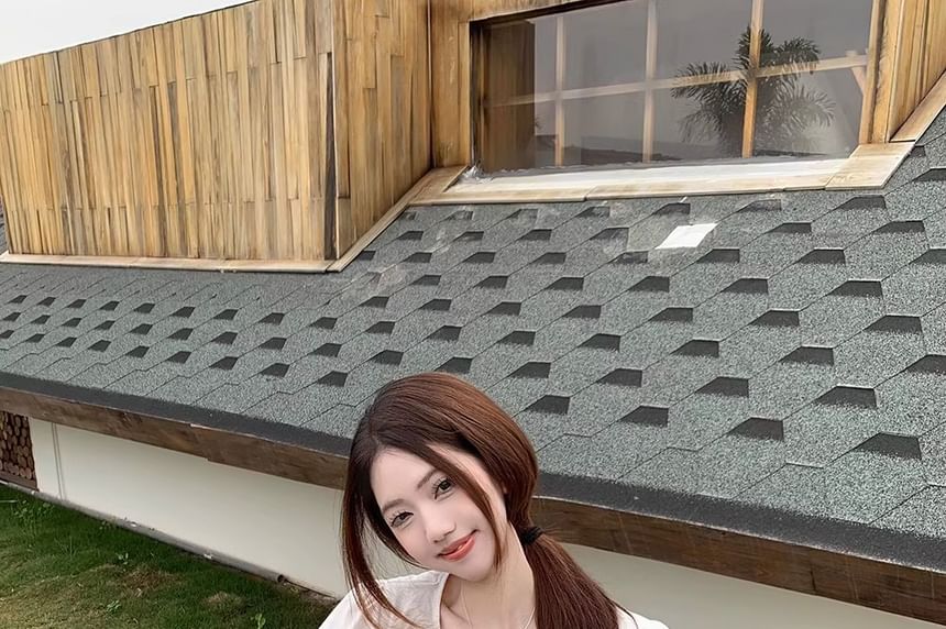 Neck Lace Tie Plain Notch Blouse Short-Sleeve Layered Front Panel