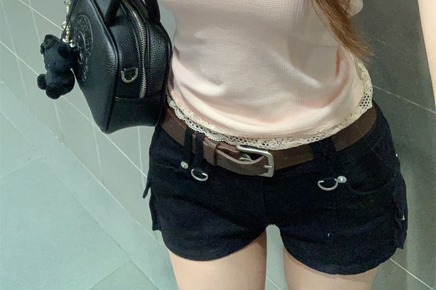 Lace Top Bow Neck Accent Panel Tank Scoop Crop Fit Slim