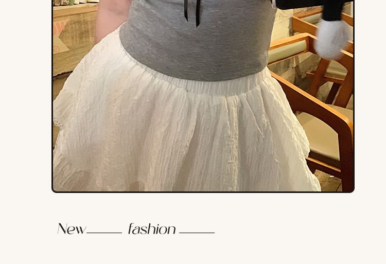 Trim Plain Crop Top Lace Accent Bow V-Neck Cami