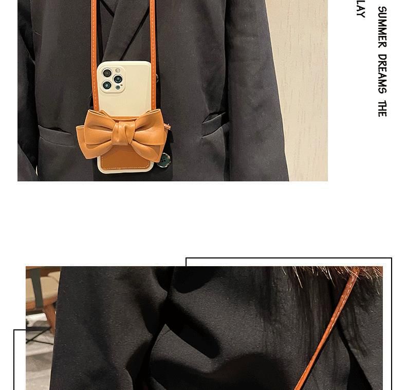 with Card Case Lanyard Phone Holder Faux Bow Leather