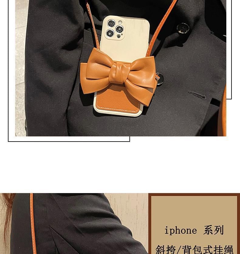 with Card Case Lanyard Phone Holder Faux Bow Leather