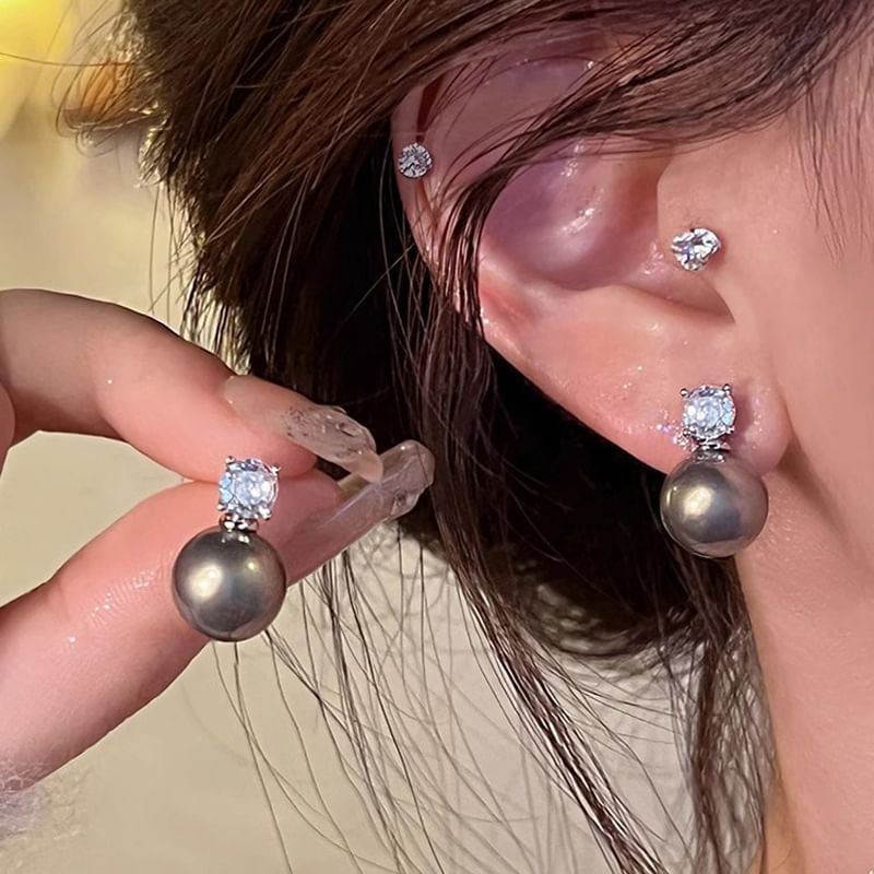 Stud Pearl Earring Rhinestone Necklace Faux / Pendant