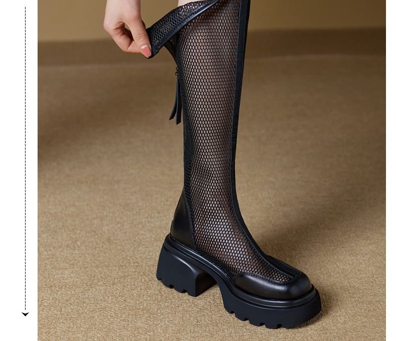 Panel Boots Platform Knee Mesh High