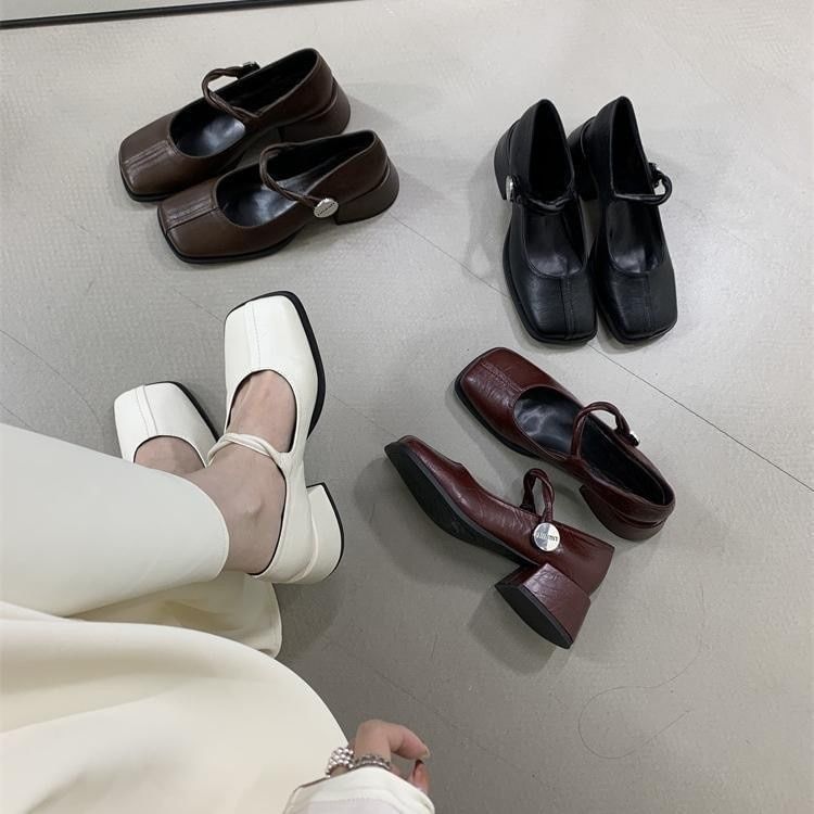 Heel Pumps Mary Block Square Jane Toe