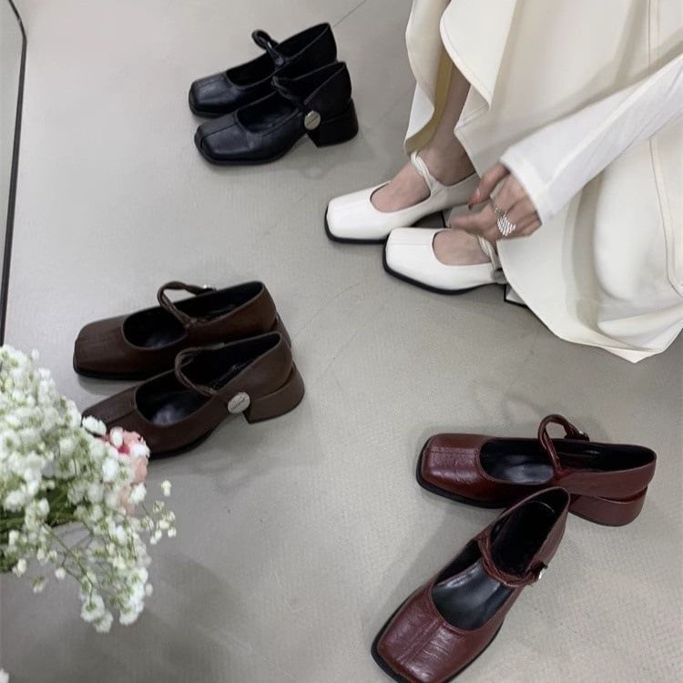 Heel Pumps Mary Block Square Jane Toe