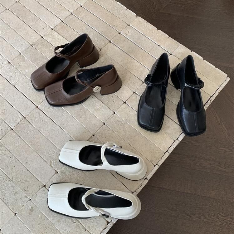 Heel Pumps Mary Block Square Jane Toe