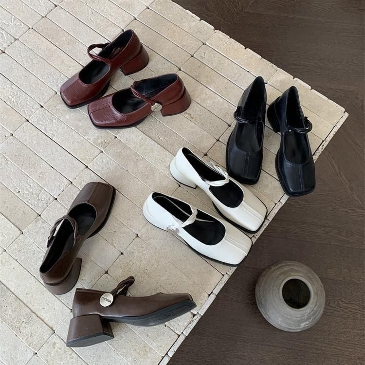 Heel Pumps Mary Block Square Jane Toe