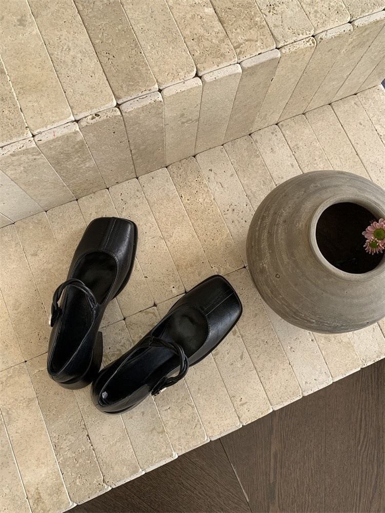 Heel Pumps Mary Block Square Jane Toe