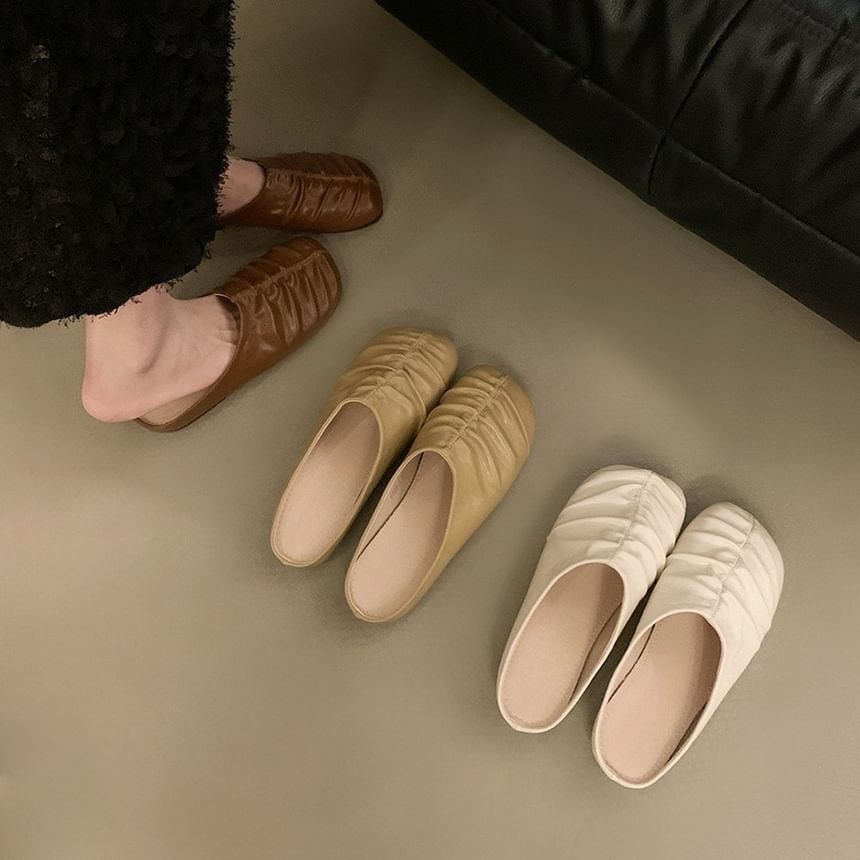Mules Faux Leather Ruched