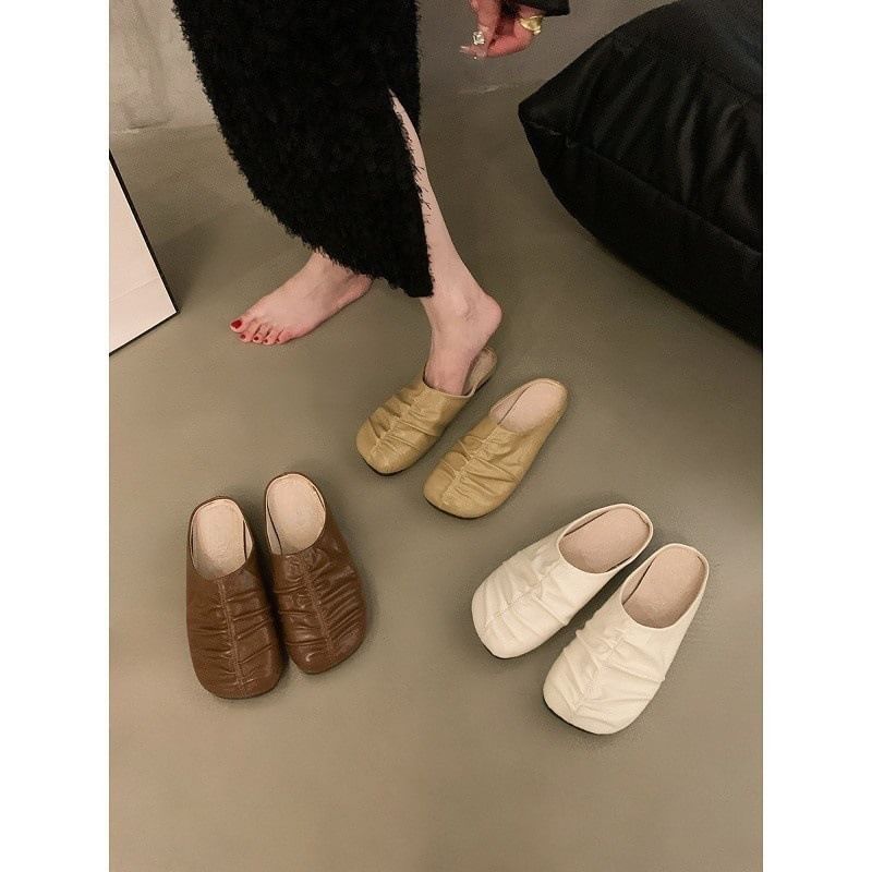 Mules Faux Leather Ruched