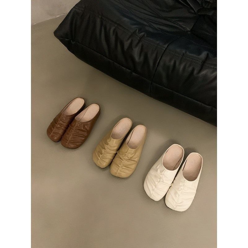 Mules Faux Leather Ruched