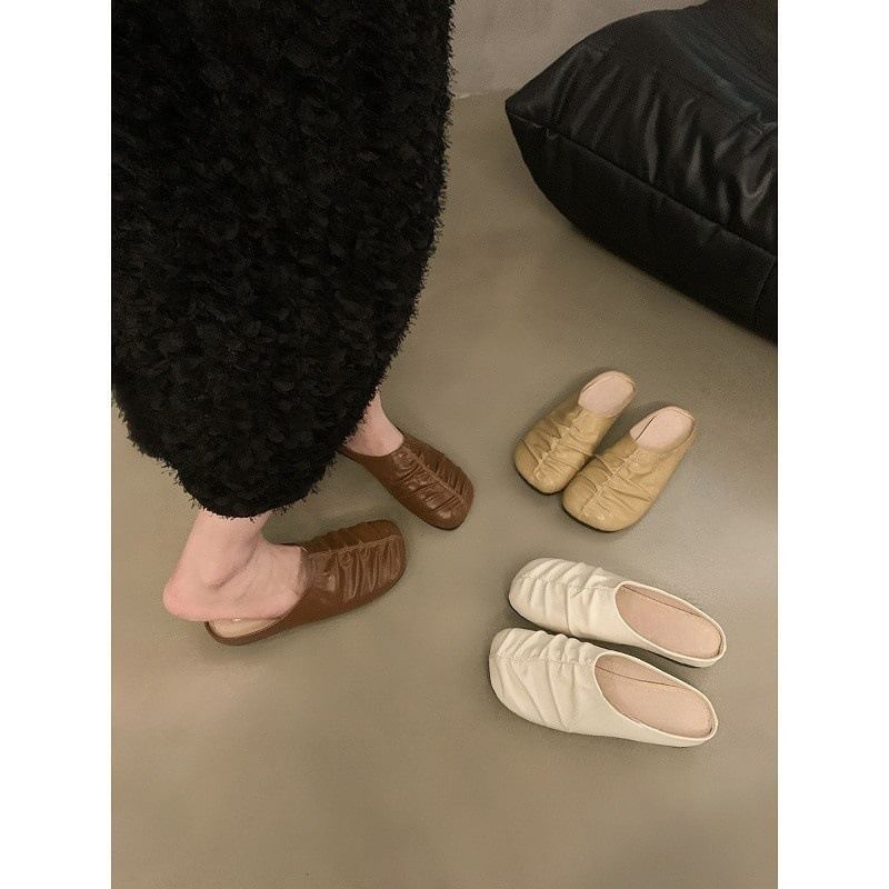 Mules Faux Leather Ruched