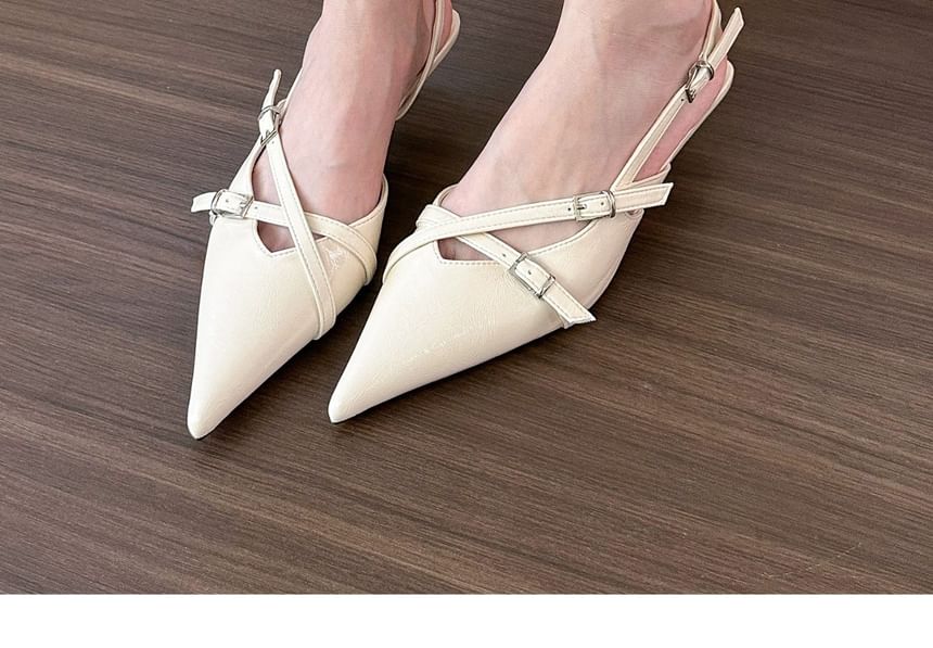 Slingback Heel Toe Buckled Kitten Pointed Pumps