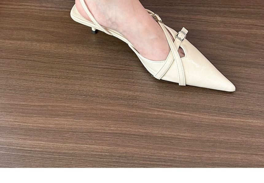 Slingback Heel Toe Buckled Kitten Pointed Pumps