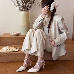 Satin Toe Strap Square Ankle Pumps Cross