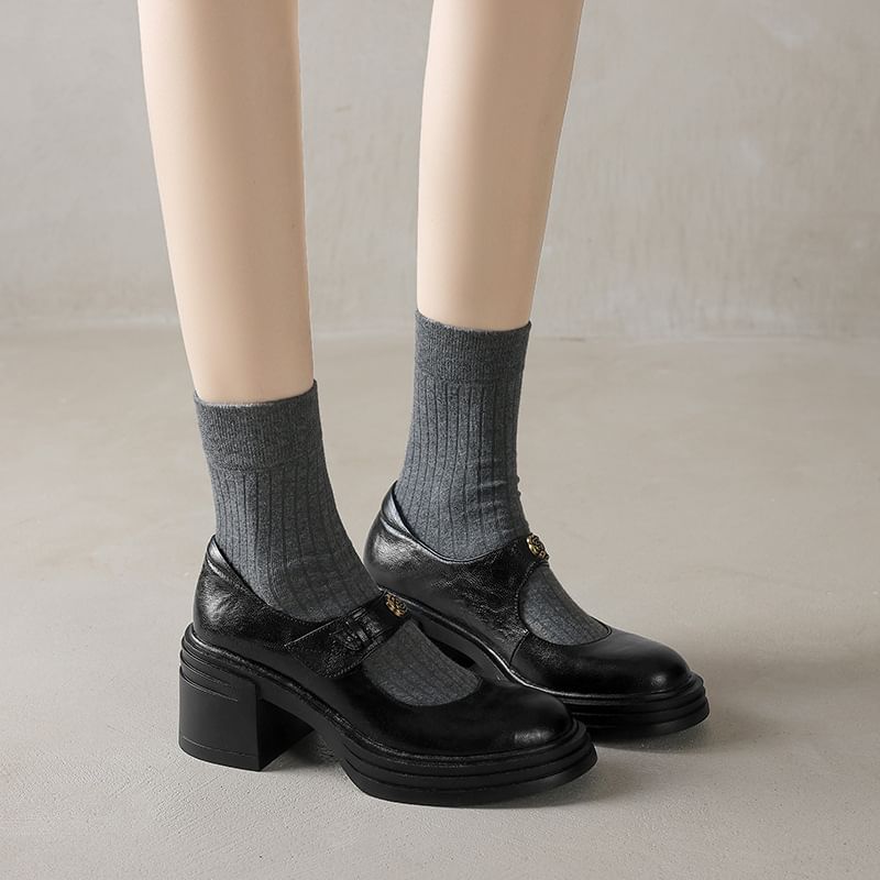 Block Mary Jane Platform Heel Pumps