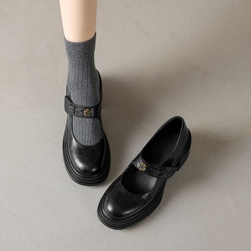 Block Mary Jane Platform Heel Pumps