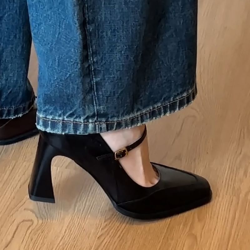 Heel Mary Square Toe Pumps Jane Block Panel