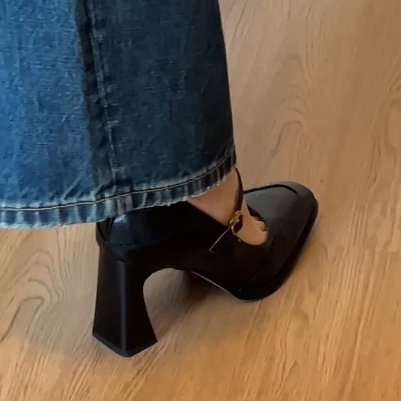 Heel Mary Square Toe Pumps Jane Block Panel
