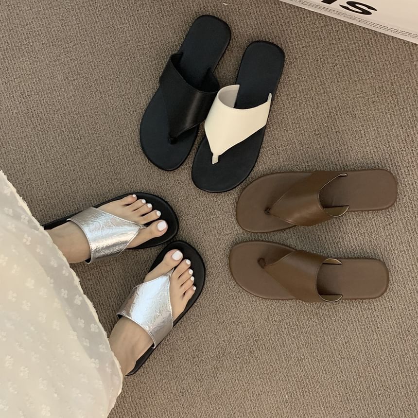 Faux Slide Thong Sandals Leather