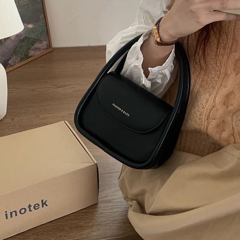 Leather Crossbody Bag Top Handle Faux Flap