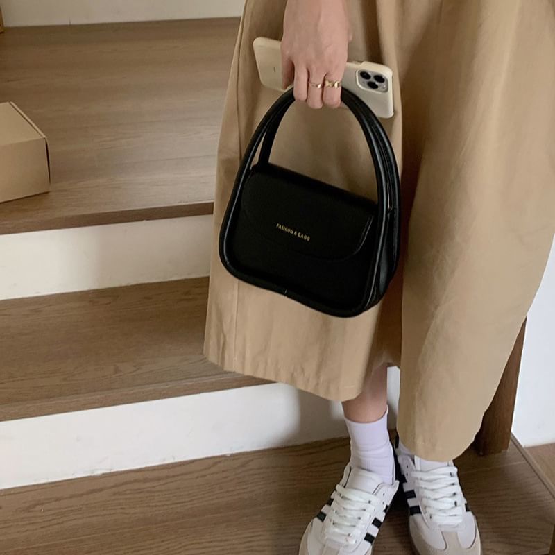 Leather Crossbody Bag Top Handle Faux Flap