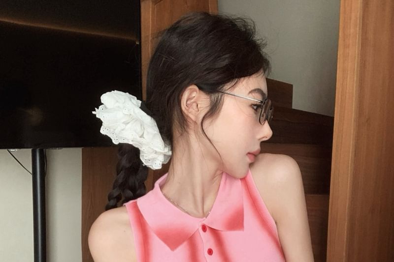 Tank Crop Henley Collar Trim Fit Top Slim Contrast