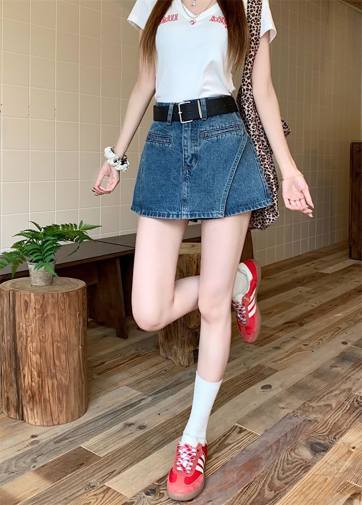 Asymmetrical High Belt + Denim Set: Waist Skort