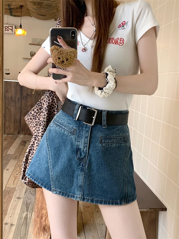 Asymmetrical High Belt + Denim Set: Waist Skort