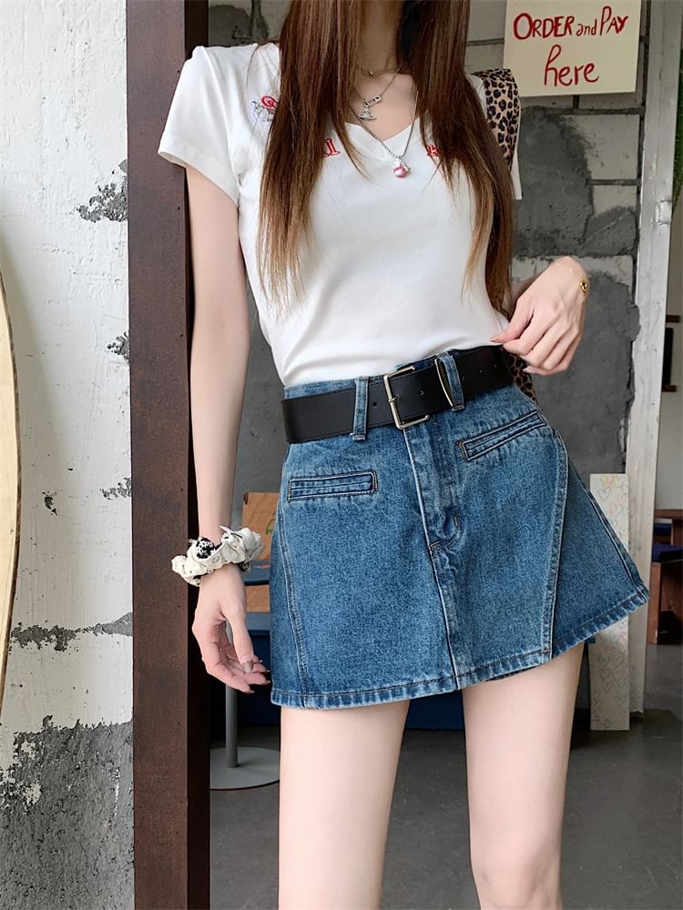 Asymmetrical High Belt + Denim Set: Waist Skort