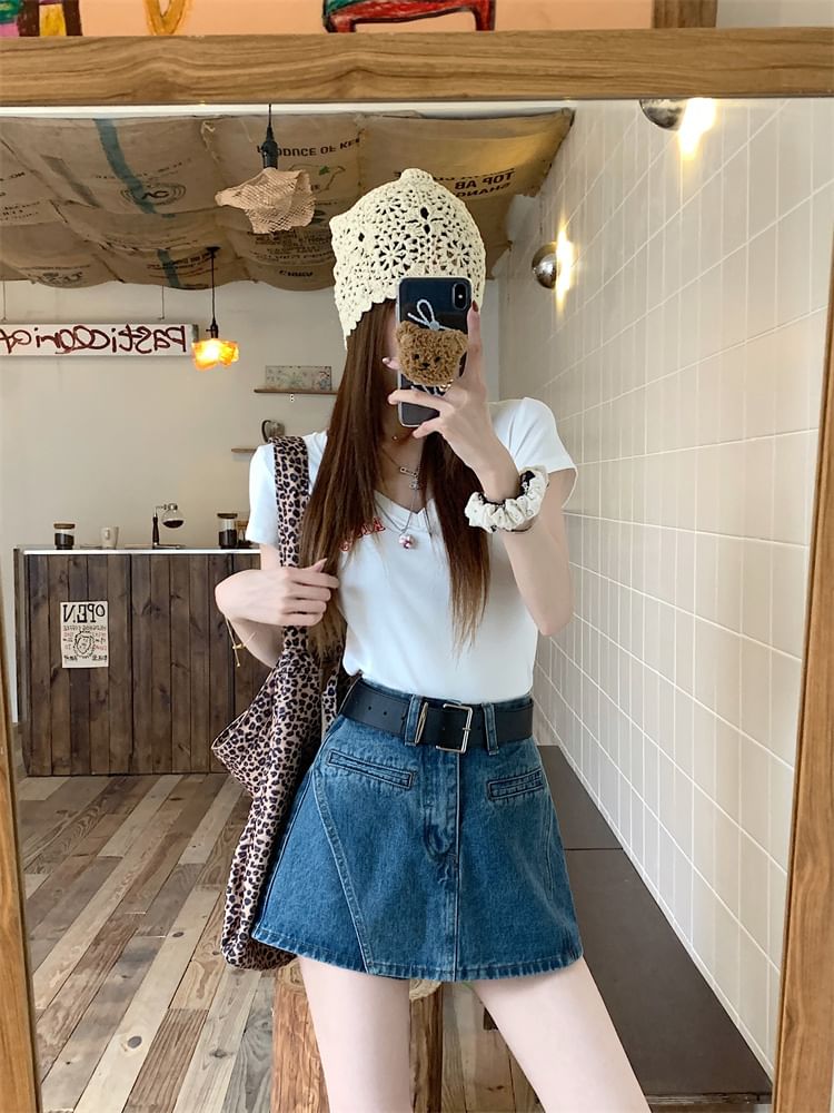 Asymmetrical High Belt + Denim Set: Waist Skort